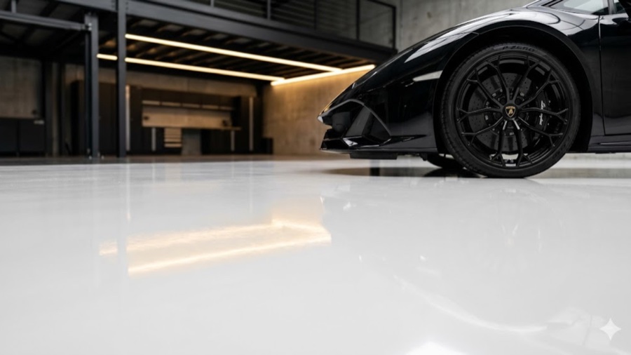 Polished high-gloss epoxy floor